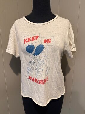 B37 Re/Done Women’s Small Cream Graphic 'Keep On Marchin' Short Sleeve Tee